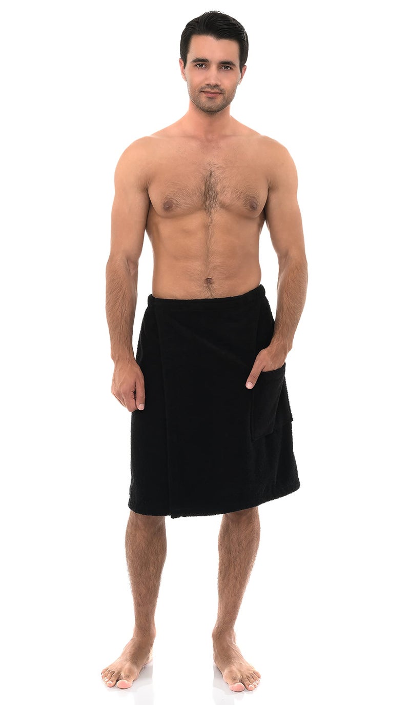 TowelSelections Mens Shower Wrap Adjustable Cotton Terry Cloth Spa Bath Towel Wrap Sauna Gym Towels for Men Large-X-Large Black - Image 3